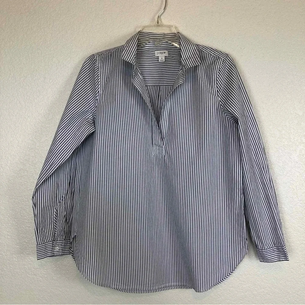 J.Crew Gray & White Striped Popover Shirt Women’s Large GUC - Picture 1 of 14